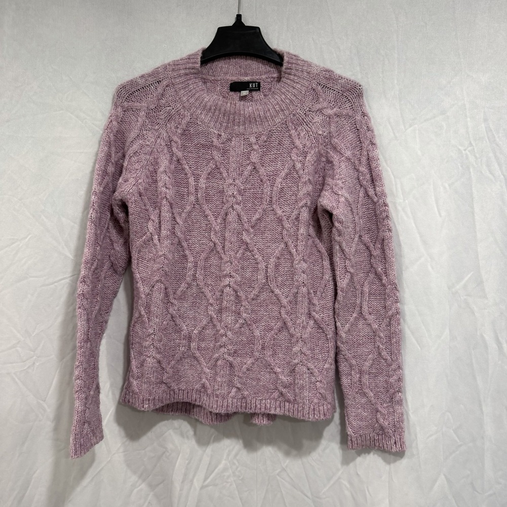 kut from the kloth Cable Knit Crewneck Sweater Lilac XS Soft Comfort Warm